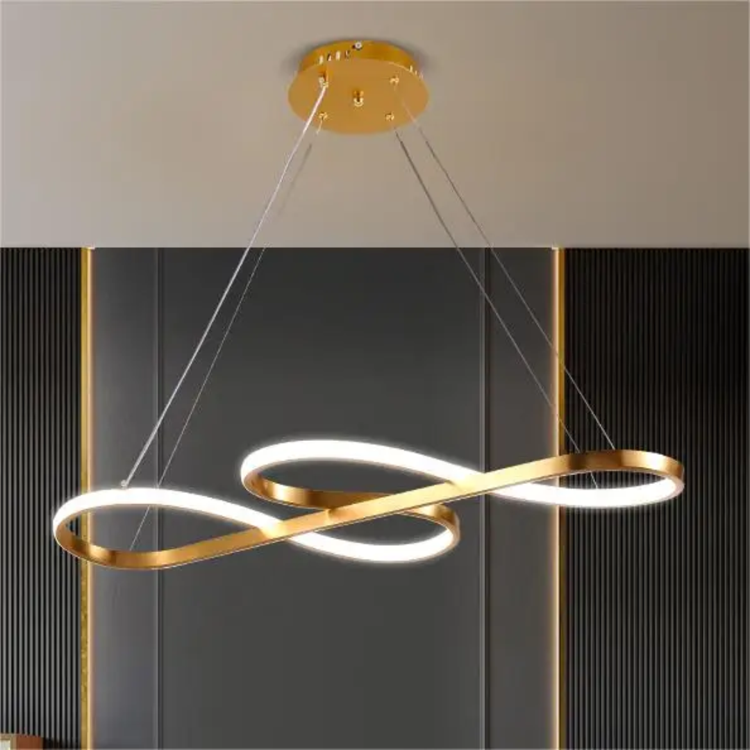 Modern Circle Hanging Fixture with Remote Dimming for Dining Room & Kitchen Island Adjustable Height 47 in Black White Gold Finish Contempor