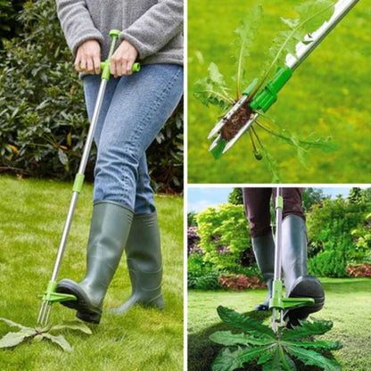 Herramienta para desmalezar dientes de león con mango largo para céspedes y parterres: extractor de raíces de pie para jardines y patios
