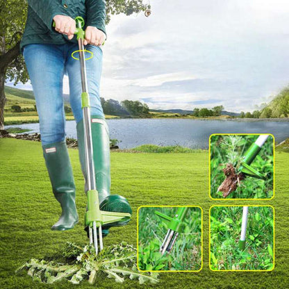 Stand-Up Weed Remover Tool with Root Extraction Claws for Lawns Gardens Flower Beds Patios Walkways Dandelion Thistle Removal