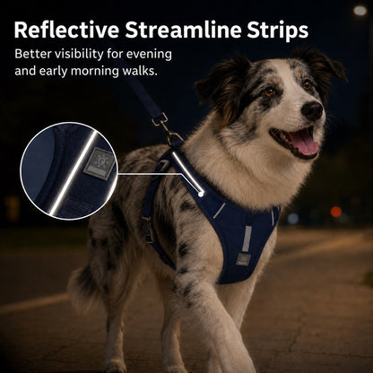 Ortekor Reflective Dog Harness for Night Walks, Daily Park Walks & No-Neck-Pull Comfort