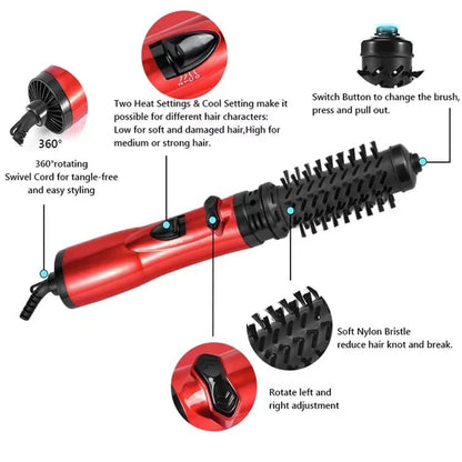 Dual-Brush Volumizing Hot Air Styler with 360° Rotation & 3 Heat Settings for All Hair Types