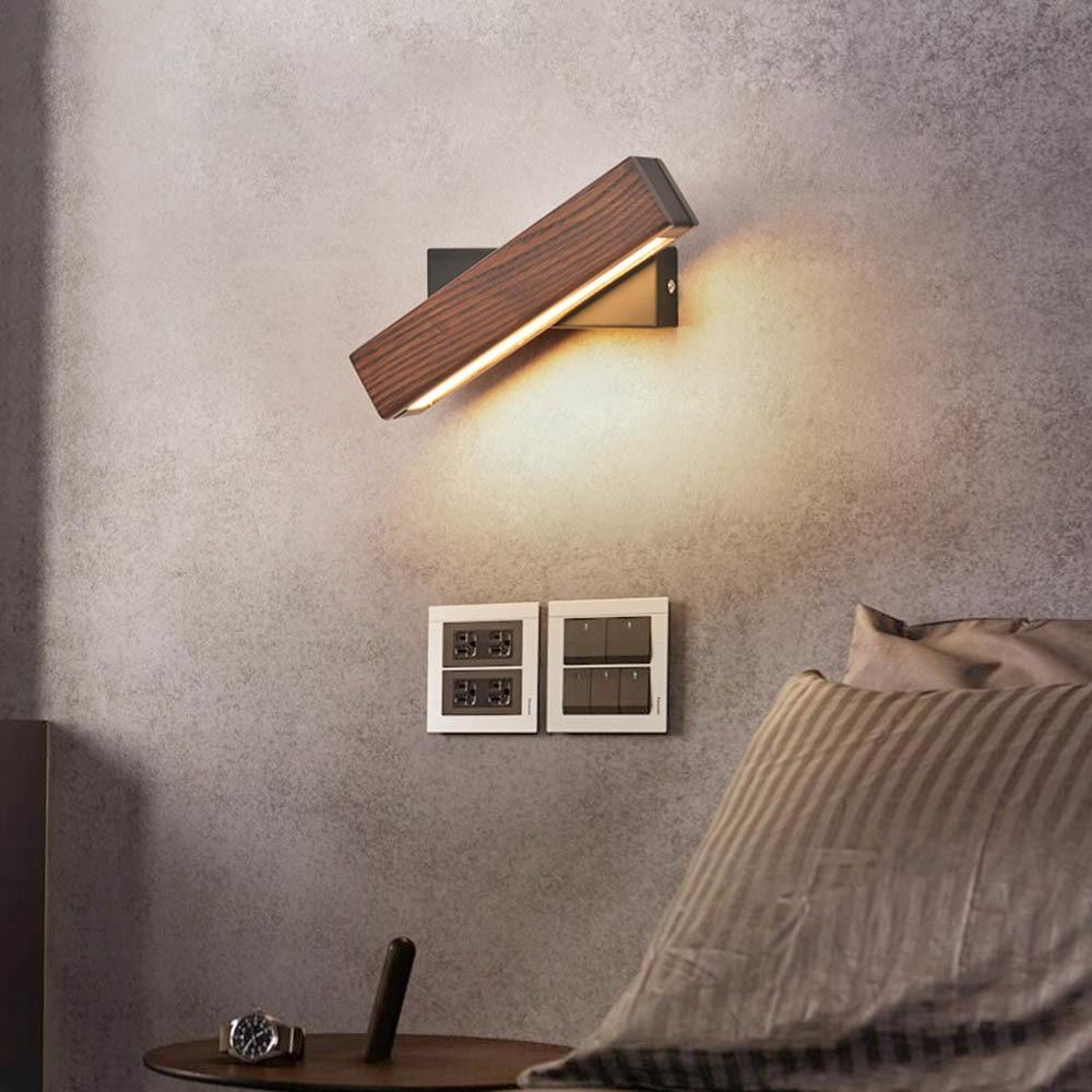 Rotating Wooden Sconce LED Swivel Adjustable Accent Light Dark Light Wood Finish Bedroom Hallway Living Room Reading Task Lighting Minimalis