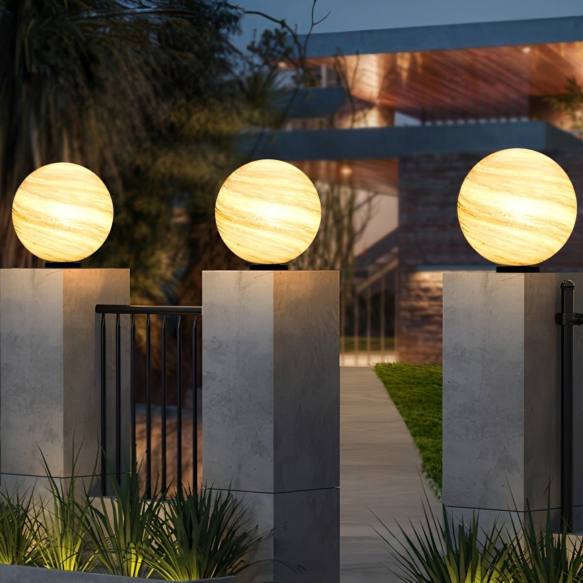 Globe Post Cap Light 6 to 16 Inch Cast Aluminum Waterproof Pillar Fixture for Fence Driveway Entrance Yard Pathway Boundary E27 Warm White C