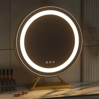 Tabletop Makeup Mirror with LED Light and 15x Magnifying Spot | 360° Rotating Vanity Mirror with 3 Color Temperatures