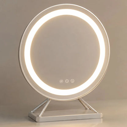Tabletop Makeup Mirror with LED Light and 15x Magnifying Spot | 360° Rotating Vanity Mirror with 3 Color Temperatures