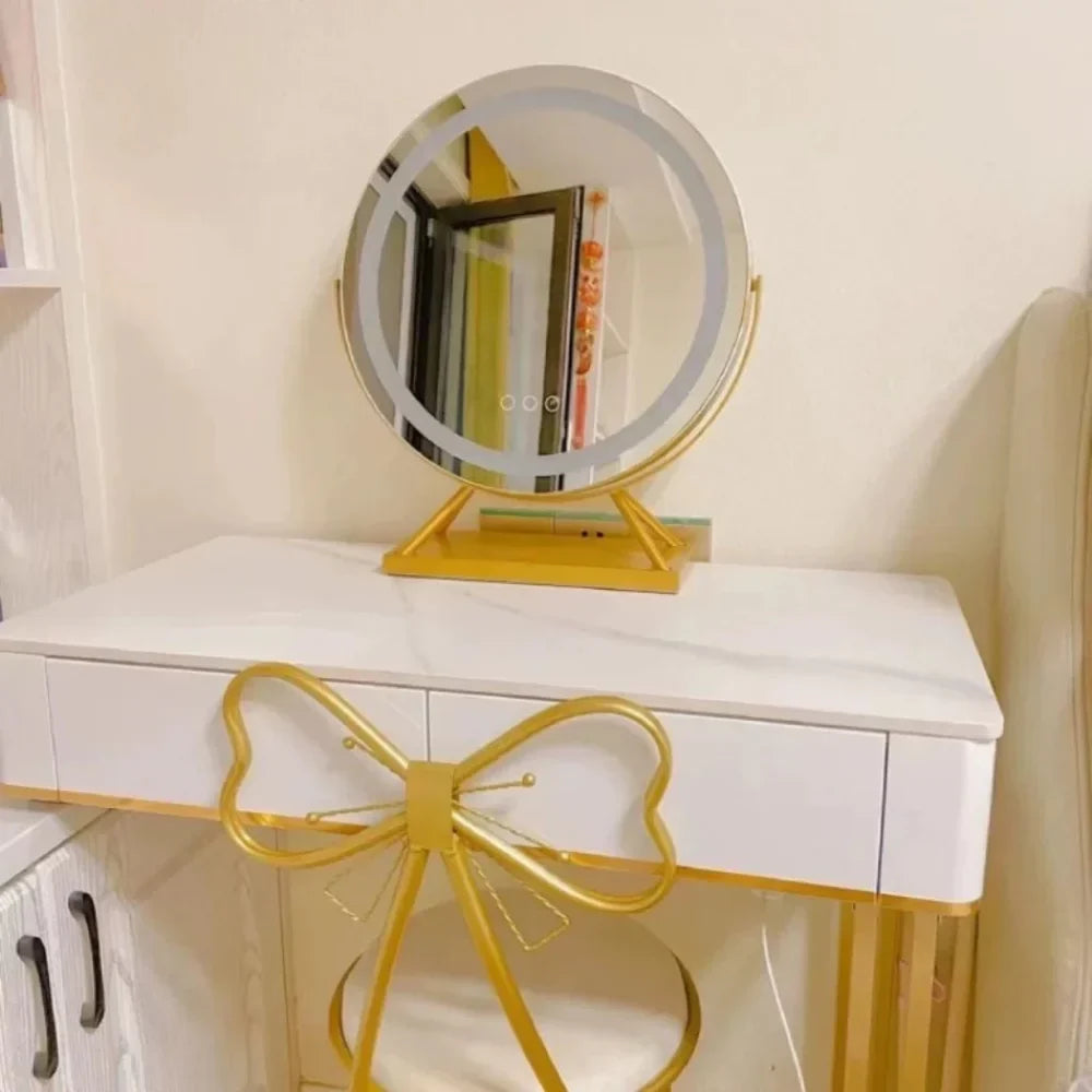 Tabletop Makeup Mirror with LED Light and 15x Magnifying Spot | 360° Rotating Vanity Mirror with 3 Color Temperatures