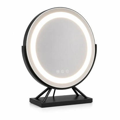 Tabletop Makeup Mirror with LED Light and 15x Magnifying Spot | 360° Rotating Vanity Mirror with 3 Color Temperatures