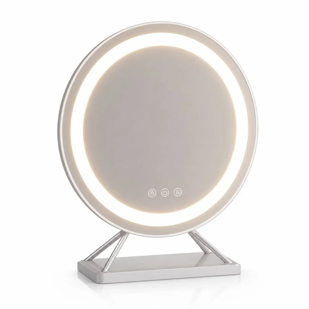 Tabletop Makeup Mirror with LED Light and 15x Magnifying Spot | 360° Rotating Vanity Mirror with 3 Color Temperatures