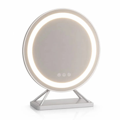 Tabletop Makeup Mirror with LED Light and 15x Magnifying Spot | 360° Rotating Vanity Mirror with 3 Color Temperatures