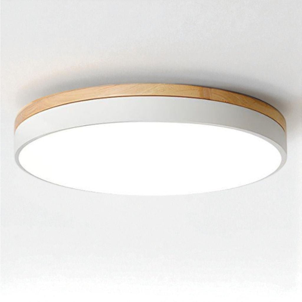 Lámpara de techo LED de montaje empotrado, marco de madera, redonda, acrílico, 12-20 pulgadas, cableada, para dormitorio, sala de estar, oficina, cocina, pasillo, moderna y minimalista