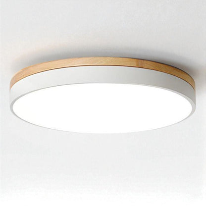 Lámpara de techo LED de montaje empotrado, marco de madera, redonda, acrílico, 12-20 pulgadas, cableada, para dormitorio, sala de estar, oficina, cocina, pasillo, moderna y minimalista