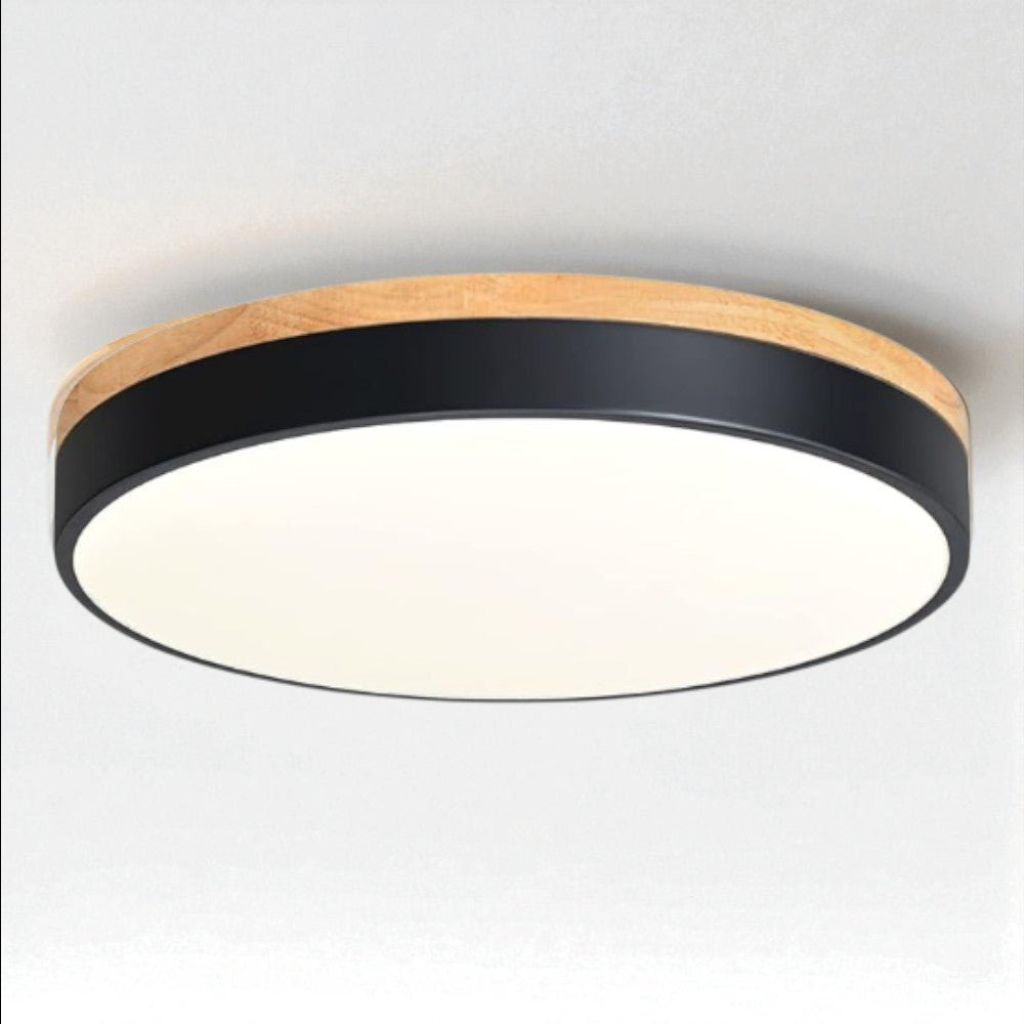 Lámpara de techo LED de montaje empotrado, marco de madera, redonda, acrílico, 12-20 pulgadas, cableada, para dormitorio, sala de estar, oficina, cocina, pasillo, moderna y minimalista