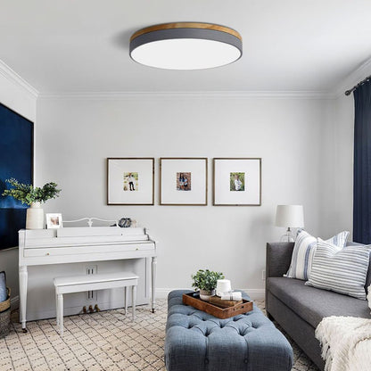 Lámpara de techo LED de montaje empotrado, marco de madera, redonda, acrílico, 12-20 pulgadas, cableada, para dormitorio, sala de estar, oficina, cocina, pasillo, moderna y minimalista