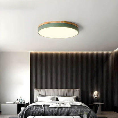Lámpara de techo LED de montaje empotrado, marco de madera, redonda, acrílico, 12-20 pulgadas, cableada, para dormitorio, sala de estar, oficina, cocina, pasillo, moderna y minimalista