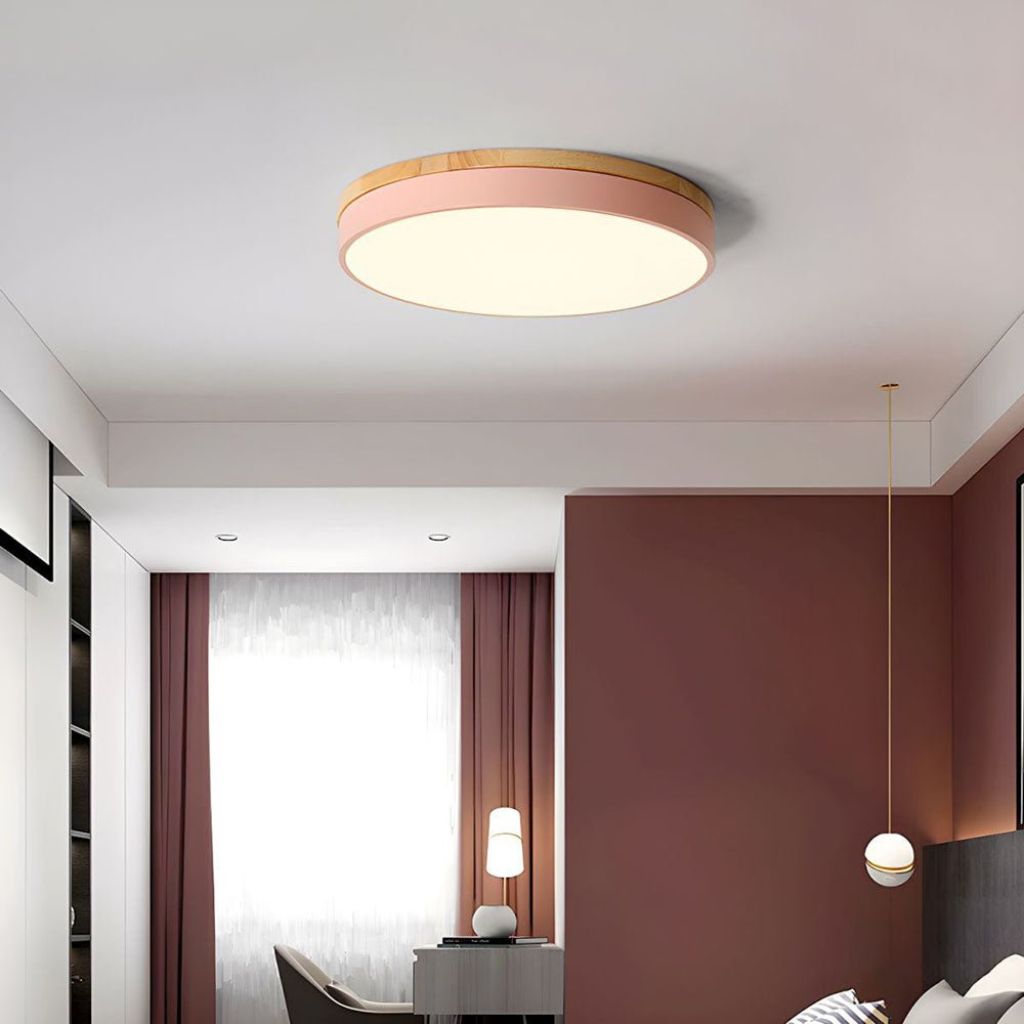 Lámpara de techo LED de montaje empotrado, marco de madera, redonda, acrílico, 12-20 pulgadas, cableada, para dormitorio, sala de estar, oficina, cocina, pasillo, moderna y minimalista