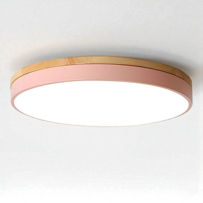 Lámpara de techo LED de montaje empotrado, marco de madera, redonda, acrílico, 12-20 pulgadas, cableada, para dormitorio, sala de estar, oficina, cocina, pasillo, moderna y minimalista