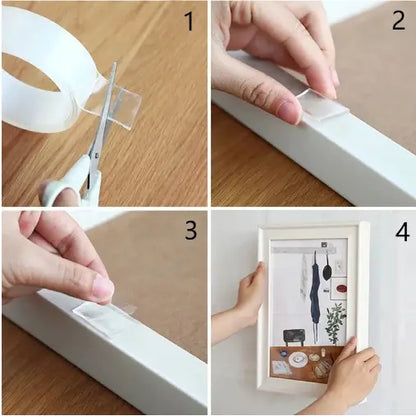 Clear Heavy-Duty Gel Adhesive Strips 1.2 in × 10 ft Roll for Wall Mounting Without Nails or Damage Removable Double-Sided Tape for Home Offi