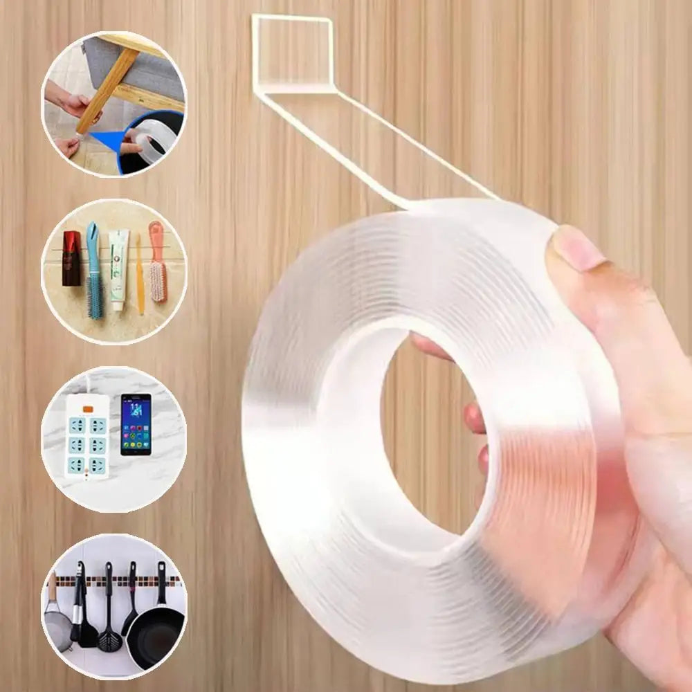 Clear Heavy-Duty Gel Adhesive Strips 1.2 in × 10 ft Roll for Wall Mounting Without Nails or Damage Removable Double-Sided Tape for Home Offi