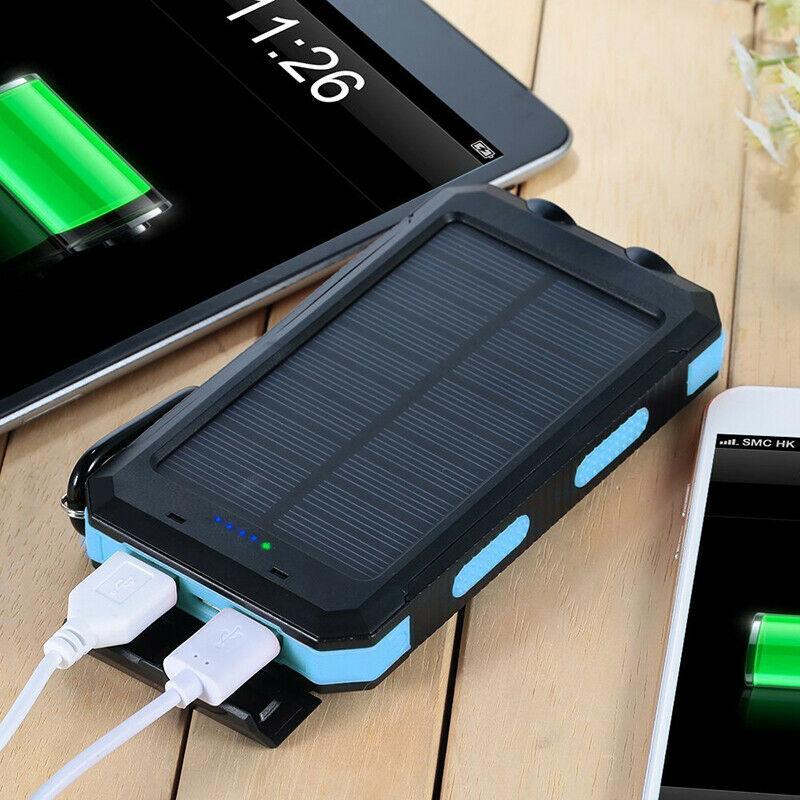 Rechargeable Battery Pack 500000mAh Dual-Port USB Outdoor Emergency Backup with Solar Panel and LED Flashlight for Camping Travel Hiking