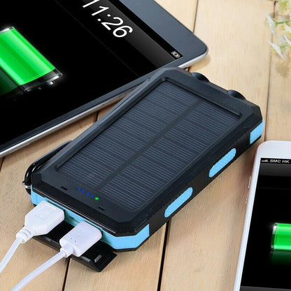 Rechargeable Battery Pack 500000mAh Dual-Port USB Outdoor Emergency Backup with Solar Panel and LED Flashlight for Camping Travel Hiking