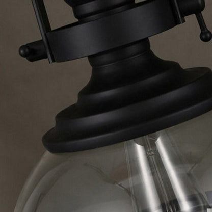 Glass Bowl Pendant Light Industrial Retro Style Hanging Ceiling Fixture Iron Frame E27 Socket for Dining Room Kitchen Island Living Room