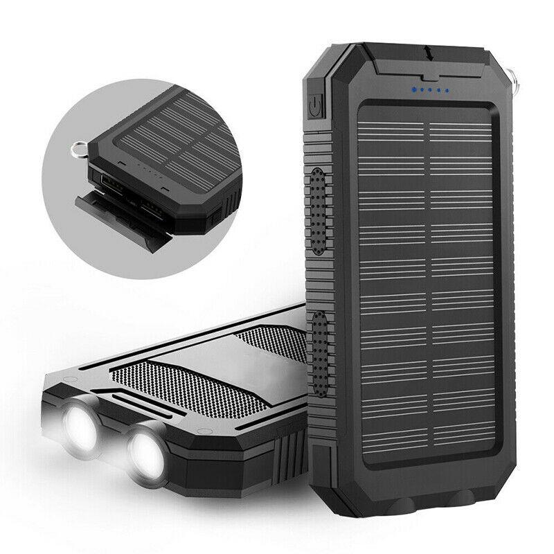 Rechargeable Battery Pack 500000mAh Dual-Port USB Outdoor Emergency Backup with Solar Panel and LED Flashlight for Camping Travel Hiking