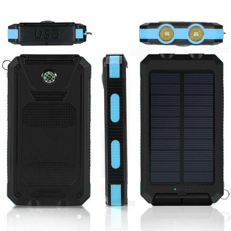 Rechargeable Battery Pack 500000mAh Dual-Port USB Outdoor Emergency Backup with Solar Panel and LED Flashlight for Camping Travel Hiking
