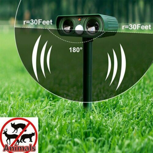 Motion-Activated Outdoor Critter Deterrent with Solar Power & Ultrasonic Technology for Yards, Gardens, Lawns, Patios
