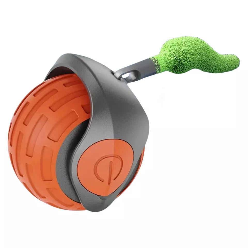 Self-Rolling Cat Ball with Feather Tail for Indoor Play – USB Rechargeable Obstacle-Sensing Pet Entertainment Toy