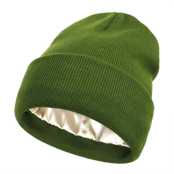 Silk-Lined Wool Beanie for Women – Winter Hat with Anti-Frizz Lining for Hair Care & Warmth