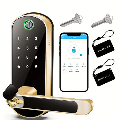Biometric Door Lock with Fingerprint Scanner & App Control – 5 Entry Methods, 200 User Capacity