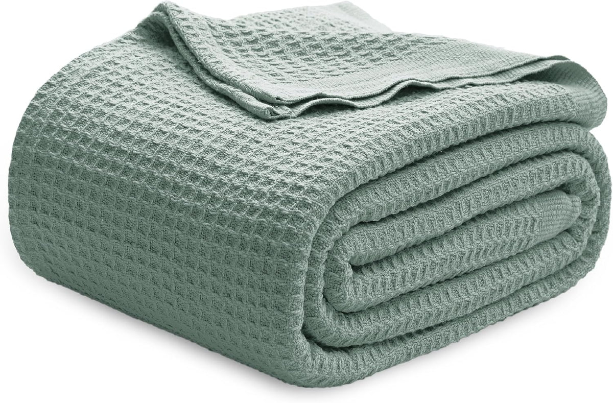 100% Cotton Waffle Weave Throw Blanket Queen King Breathable Lightweight Bed Cover for All Seasons Couch Sofa Bedroom Layering Textured
