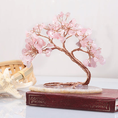 Natural Stone Tree of Life Figurine with Chakra, Amethyst, Rose Quartz, Fluorite & Aquamarine – Crystal Wire Art Home Décor Spiritual Gift