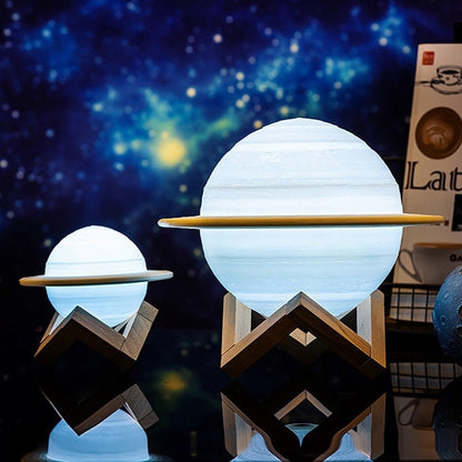 Rechargeable Planet Night Light with Remote Control, Dual Color LED, 3D Printed Ringed Globe Decorative Accent Lamp for Bedroom, Living Room