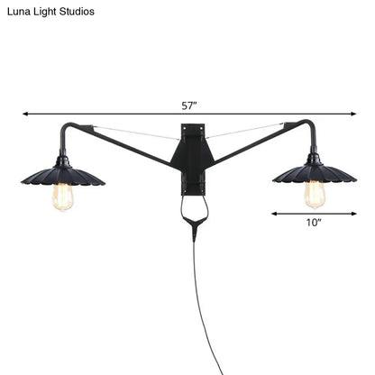 Industrial Swing Arm Wall Sconce Black Metal Shade Adjustable Long Reach Plug-In Hardwired Edison Vintage Loft Farmhouse