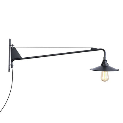 Industrial Swing Arm Wall Sconce Black Metal Shade Adjustable Long Reach Plug-In Hardwired Edison Vintage Loft Farmhouse