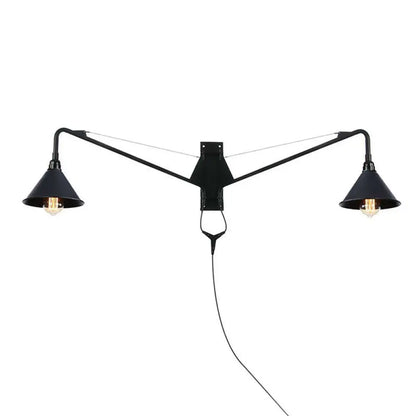 Industrial Swing Arm Wall Sconce Black Metal Shade Adjustable Long Reach Plug-In Hardwired Edison Vintage Loft Farmhouse