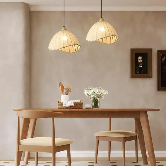 Lámpara de techo de madera y lino, caída de 59 pulgadas para mesas de comedor e islas de cocina, casquillo E27, lámpara colgante ajustable, minimalista y natural