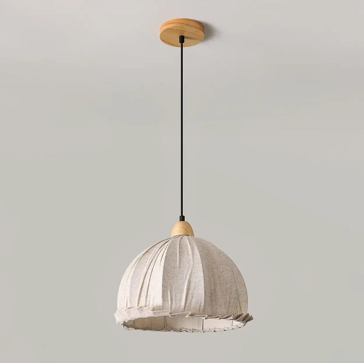 Wood & Linen Drum Ceiling Light 59 in Drop for Dining Tables Kitchen Islands E27 Socket Adjustable Hanging Fixture Natural Minimalist