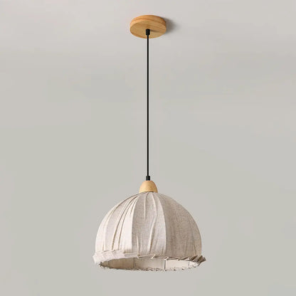 Wood & Linen Drum Ceiling Light 59 in Drop for Dining Tables Kitchen Islands E27 Socket Adjustable Hanging Fixture Natural Minimalist