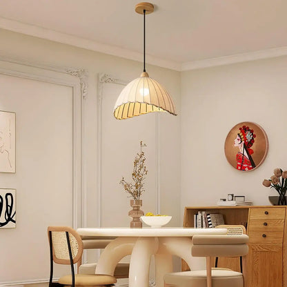 Wood & Linen Drum Ceiling Light 59 in Drop for Dining Tables Kitchen Islands E27 Socket Adjustable Hanging Fixture Natural Minimalist