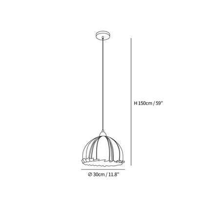 Wood & Linen Drum Ceiling Light 59 in Drop for Dining Tables Kitchen Islands E27 Socket Adjustable Hanging Fixture Natural Minimalist