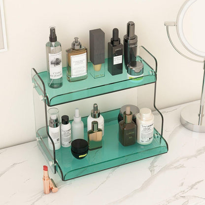 Acrylic Dual-Tier Vanity Organizer Purple 12.6 in Wide Bathroom Countertop Storage Rack for Makeup Skincare Toiletries
