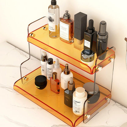 Acrylic Dual-Tier Vanity Organizer Purple 12.6 in Wide Bathroom Countertop Storage Rack for Makeup Skincare Toiletries