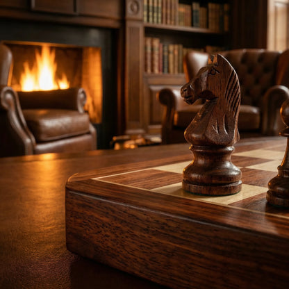 Folding Wooden Chess Set with Carved Pieces & Storage | Portable Travel Board for Home & Trips | Classic Game