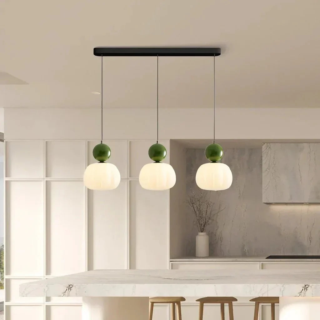 Cream Art Deco Hanging Lamp with Metal Dome Shade for Kitchen & Dining Room | Modern Geometric Pendant Ceiling Fixture