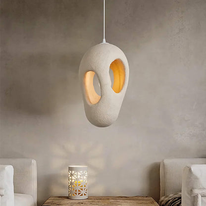 Sculptural Resin Hanging Lamp 12-Inch Cream Organic Sphere Ceiling Fixture for Dining Room Kitchen Island Minimalist Japandi Ambient Lightin