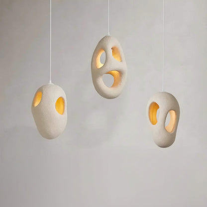 Sculptural Resin Hanging Lamp 12-Inch Cream Organic Sphere Ceiling Fixture for Dining Room Kitchen Island Minimalist Japandi Ambient Lightin