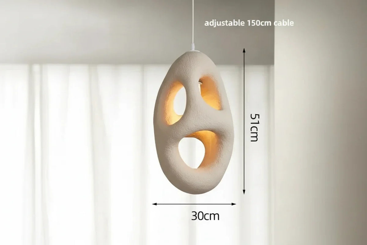 Sculptural Resin Hanging Lamp 12-Inch Cream Organic Sphere Ceiling Fixture for Dining Room Kitchen Island Minimalist Japandi Ambient Lightin
