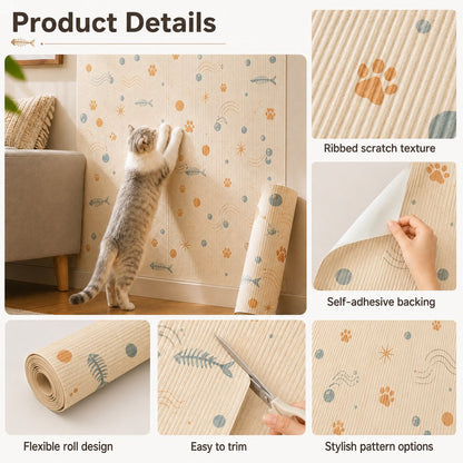 Ortekor Self-Adhesive Cat Scratch Mat for Wall & Furniture Protection – Cuttable Cat Scratching Pad for Sofa, Door, Bedside & Home Surfaces